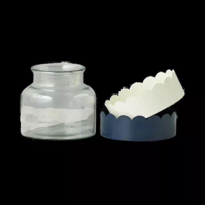 2-in-1 Scalloped Bloom Vase, White/Navy Blue