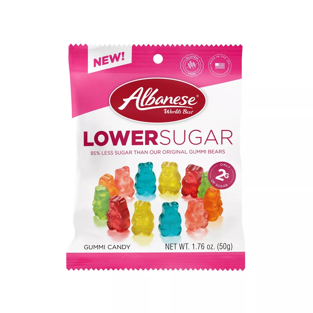 Albanese Low Sugar Mini Gummy Bears 1.7oz Peg Bag
