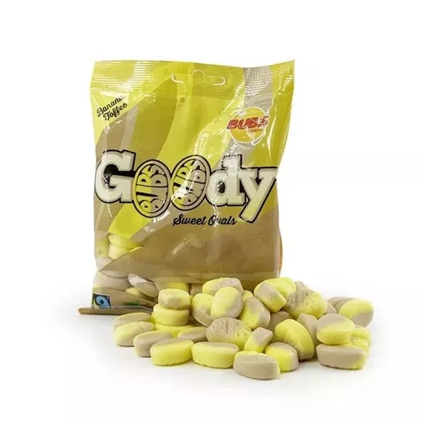 BUBS Godis Banana Toffee Ovals Candy - 90g Peg Bag