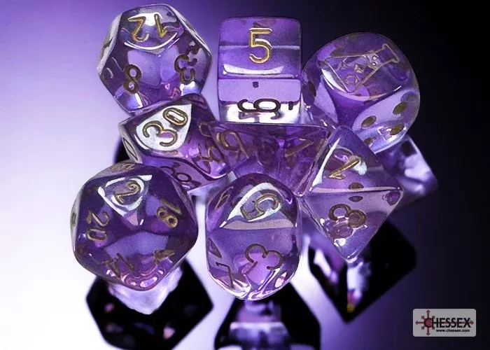 Chessex Translucent Lavender/Gold 7-Die Set with Bonus Die