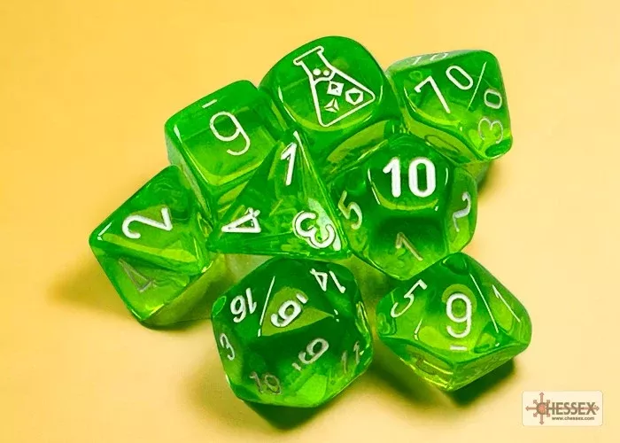 Chessex Translucent Rad Green/White 7-Die Set with Bonus Die