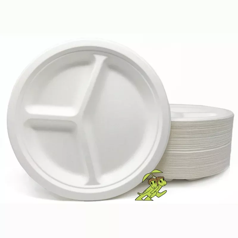 Compostable 10 3-Compartment Plates (White) - made from sugarcane