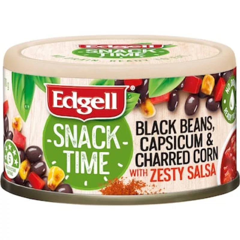 Edgell Snack Time Black Beans Charred & Capsicum With Zesty Salsa 70g