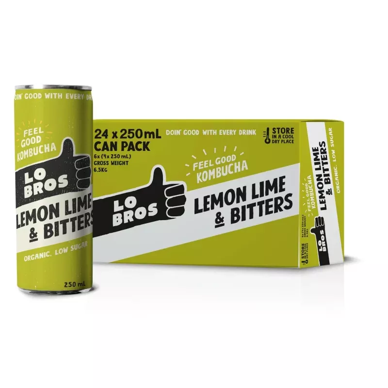 Lo Bros Organic Kombucha Lemon Lime & Bitters (24 x 250mL)