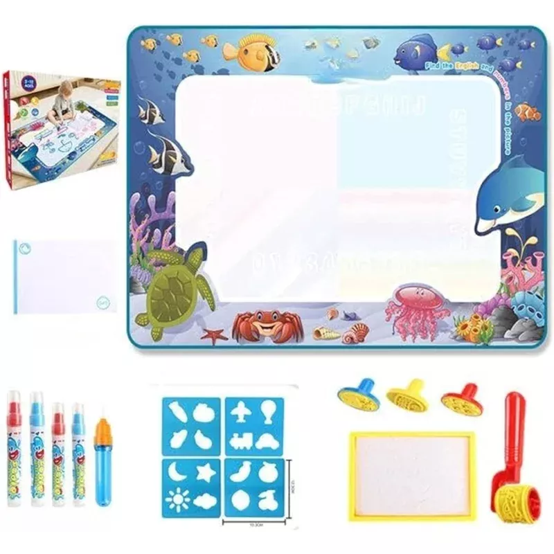 Magic Water Drawing Mat Reusable Montessori Water Canvas with Pen for Kids Educational Painting, Color-Free Sensory Play and Learning