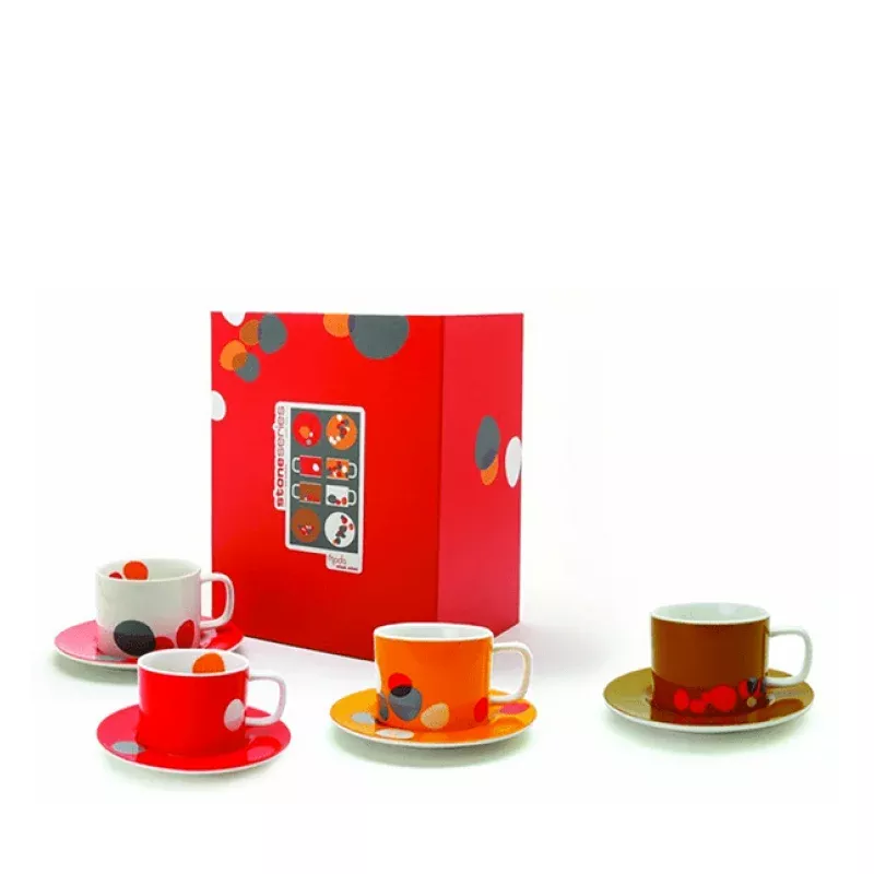 Miam Miam Stone Series - Set of 4 Porcelain Coffee/Tea Mugs and Saucers