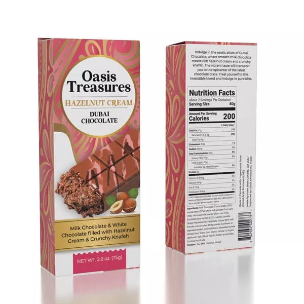 Oasis Treasures Dubai Chocolate Bar Hazelnut Cream - 75g (SNG24)
