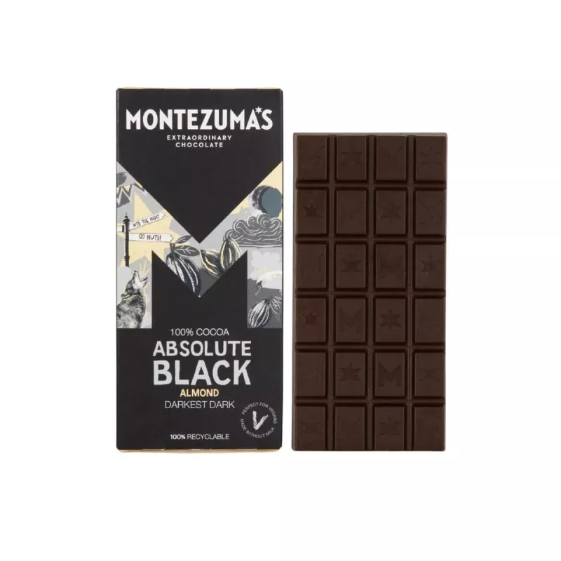 Organic Absolute Black 100% Cocoa Dark Chocolate with Almonds Bar (Vegan), 90gm