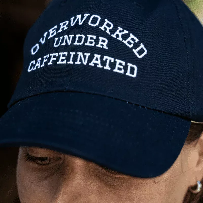 'Overworked Undercaffeinated' Cap Navy