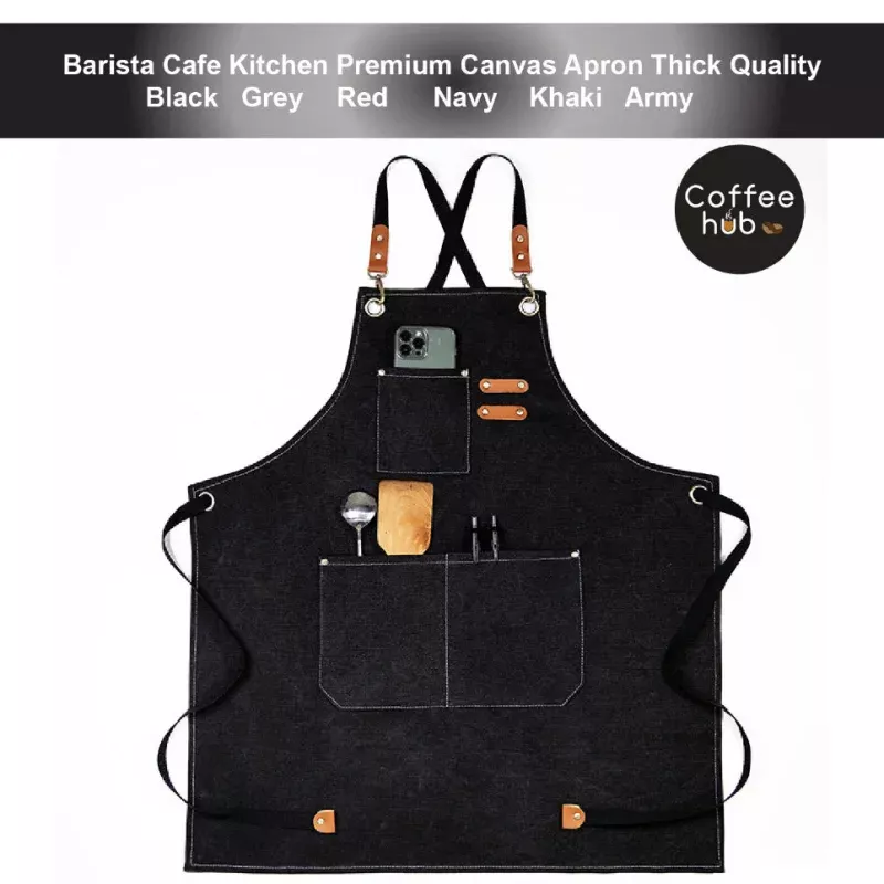 (READY STOCK)Cafe Barista Kitchen Premium Apron Unisex With Waist Pocket Adjustable Length Various Cols