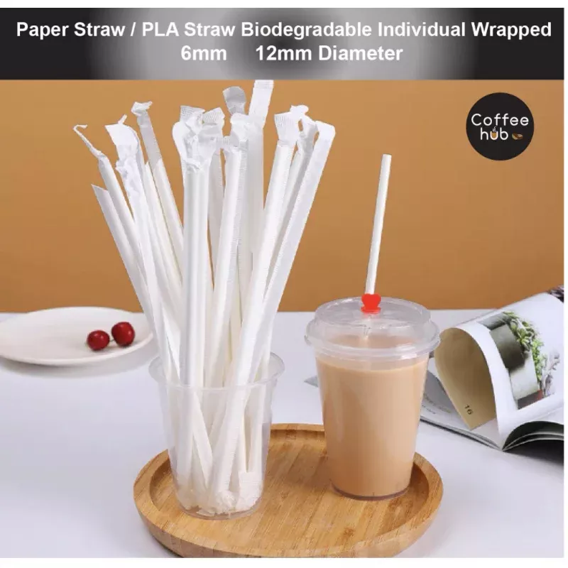 (READY STOCK)Coffee Boba Milk Tea Paper /PLA Straw Caf Supplies 19 23cm Length 100pcs/bag 0.6cm 1.2cm(Paper Wrapped)