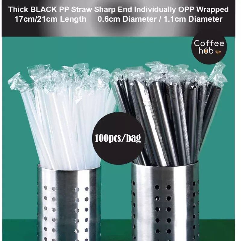 (READY STOCK)Coffee Boba Milk Tea PP Straw Caf Supplies 21cm Length 100pcs/bag 0.6cm 1.1cm(OPP Wrapped)