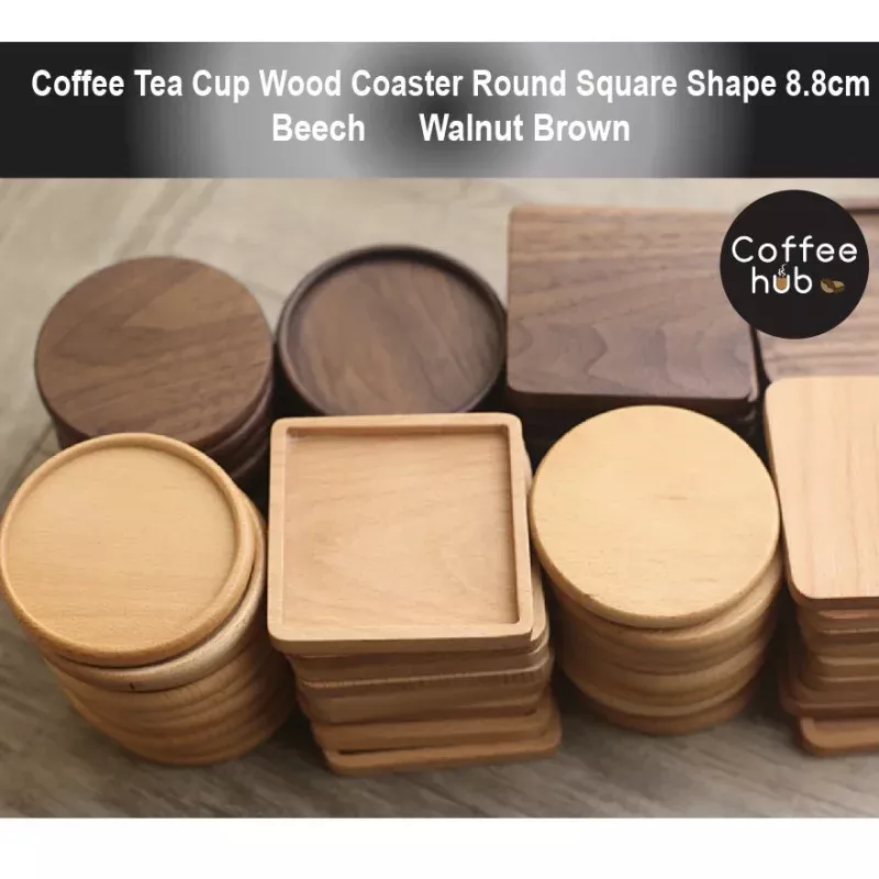 (READY STOCK) Coffee Cup Wood Coaster Square Round Resistant Heat Drink Mat Cup Pad Non Slip 8.8cm-02