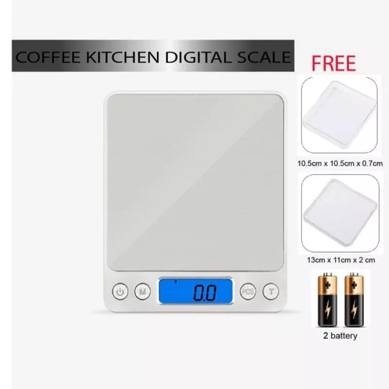 (Ready Stock)Coffee Espresso Kitchen Baking Digital Weighing Scale High Accuracy 0.1 to 3000 gram Silver