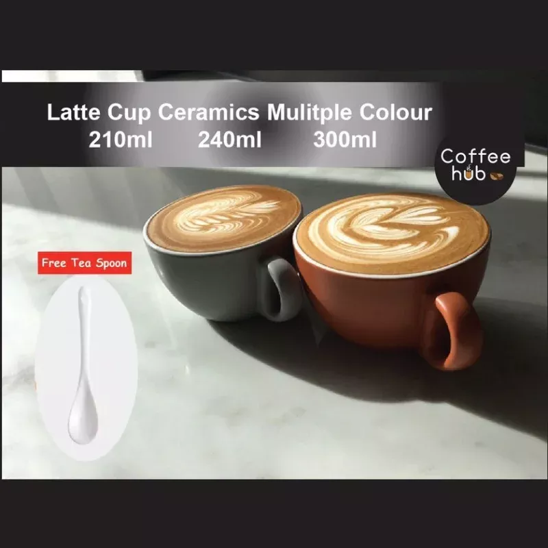(Ready Stock)Coffee Espresso Latte Cup Ceramic Thick 210 ml 240ml 300ml with Saucer Multi Glossy Color Matt Colour