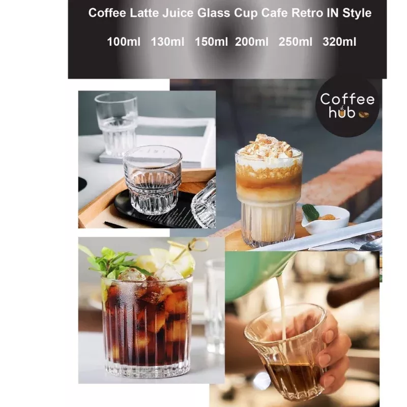(READY STOCK)Coffee Latte Juice Wine Whisky Drink Caf IN Style Clear Tempered Glass Cup Retro Thicken Rotating 160ml