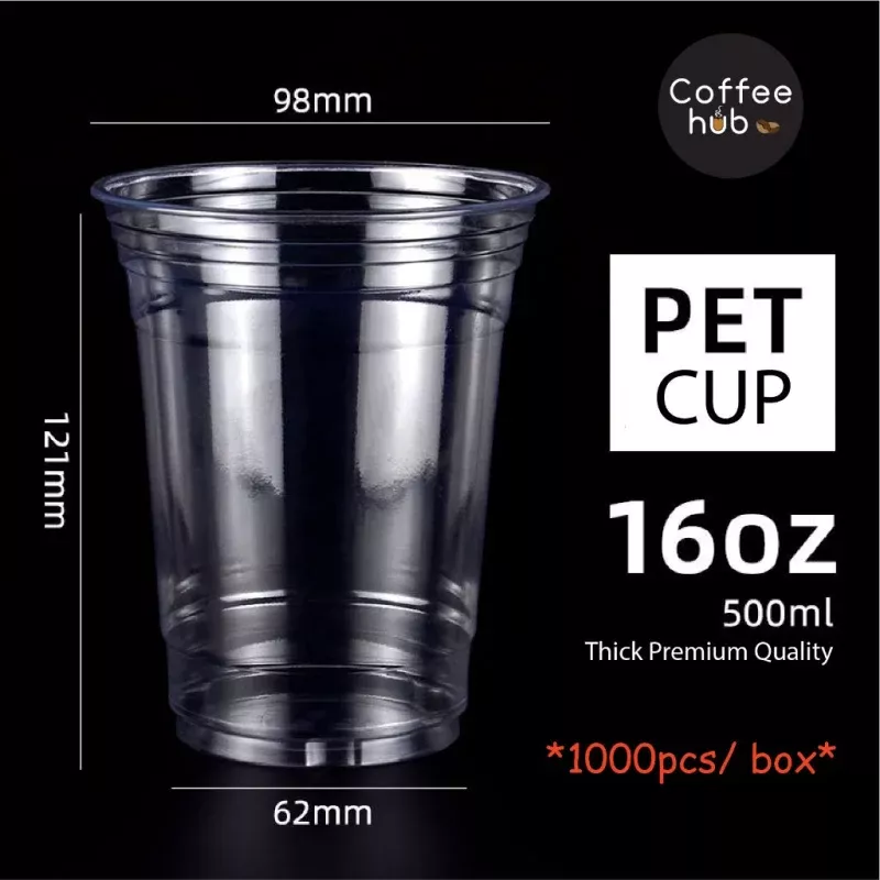 (Ready Stock)Coffee Latte Tea PET Cup Boba Bubble Milk Cup Disposable Take Away With Flat Dome Lid 12oz 16oz 20oz 24oz-02