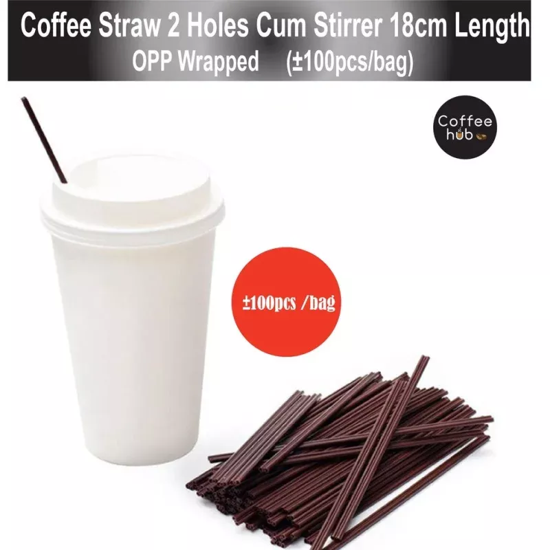 (Ready Stock)Coffee Straw 2 Holes Cum Stirrer Tea Milk Caf Supplies 18cm Length 100pcs/bag (OPP Wrapped)