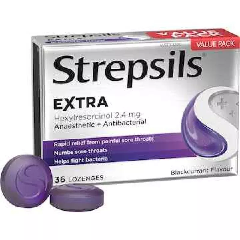 Strepsils Extra Blackcurrant Fast Numbing Pain Relief Lozenges 36 pack