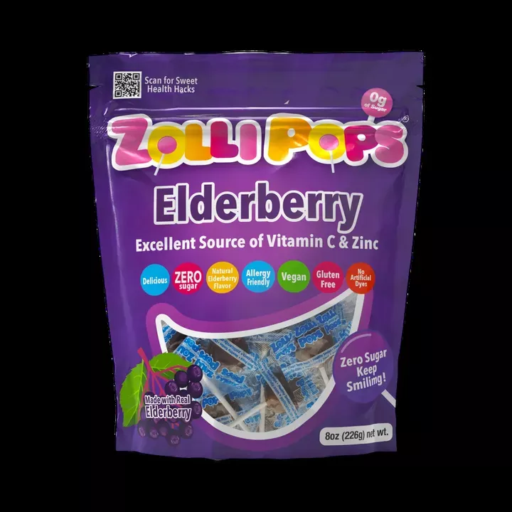 Zollipops Zero Sugar Elderberry Lollipops with Vitamin C and Zinc - 8oz Bag